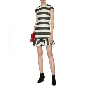 ALICE + OLIVIA Black White Stripe FANTINE Ruffle Hem Mini-Dress